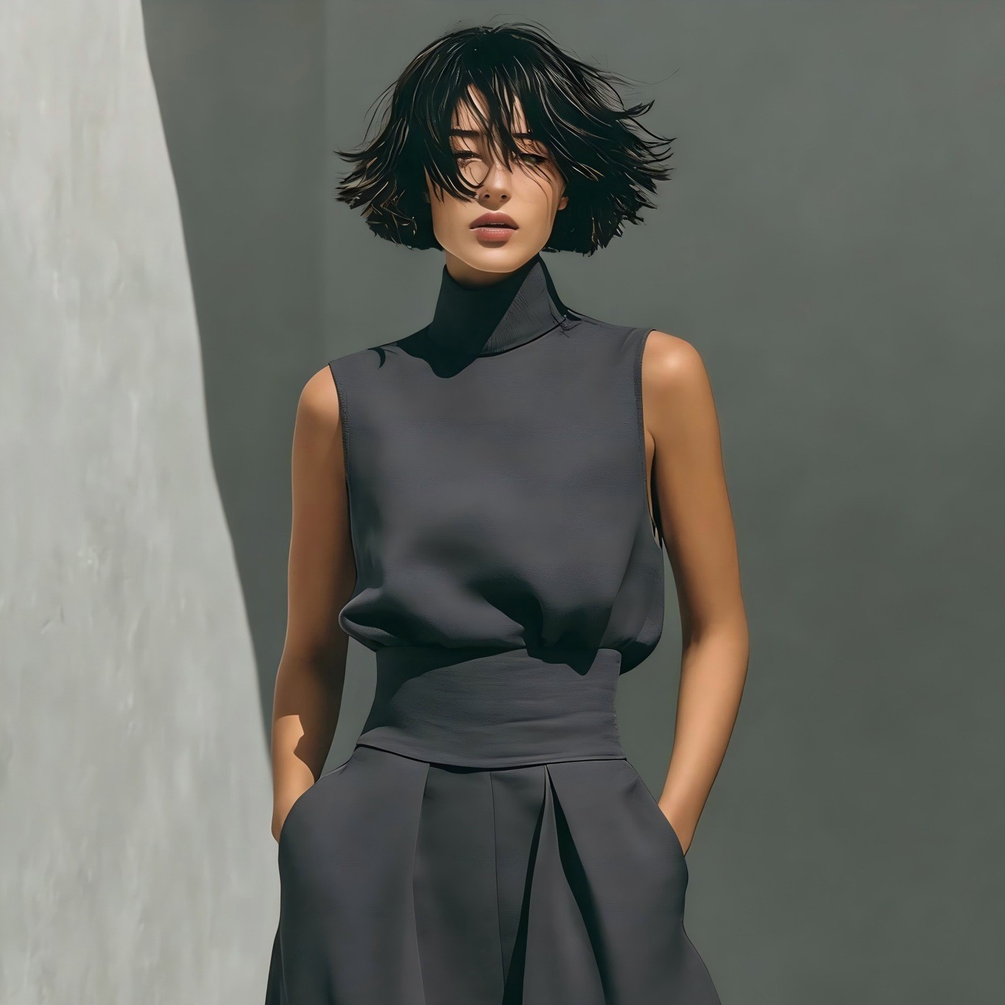 Women’s Cotton Linen Two-Piece Set – Sleeveless Top & Wide-Leg Pants