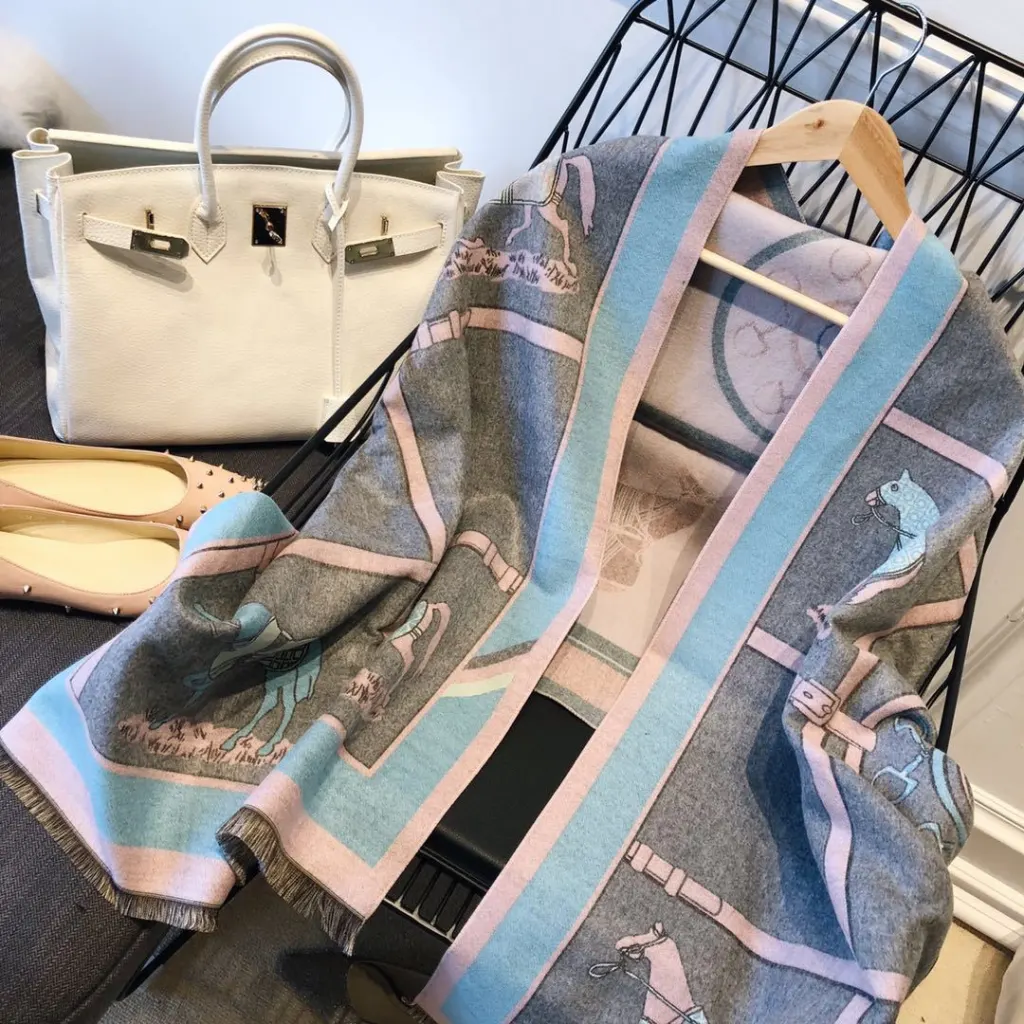 Cashmere-like Fleece Scarf Little Plaid Double-sided Color-block Versatile Shawl - Light Gray