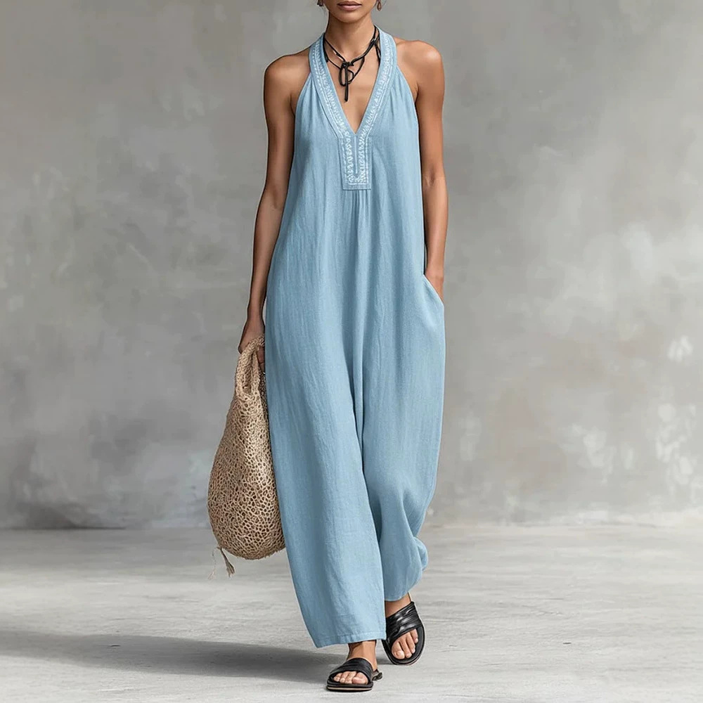 Women's Casual V-Neck Halter Jumpsuit