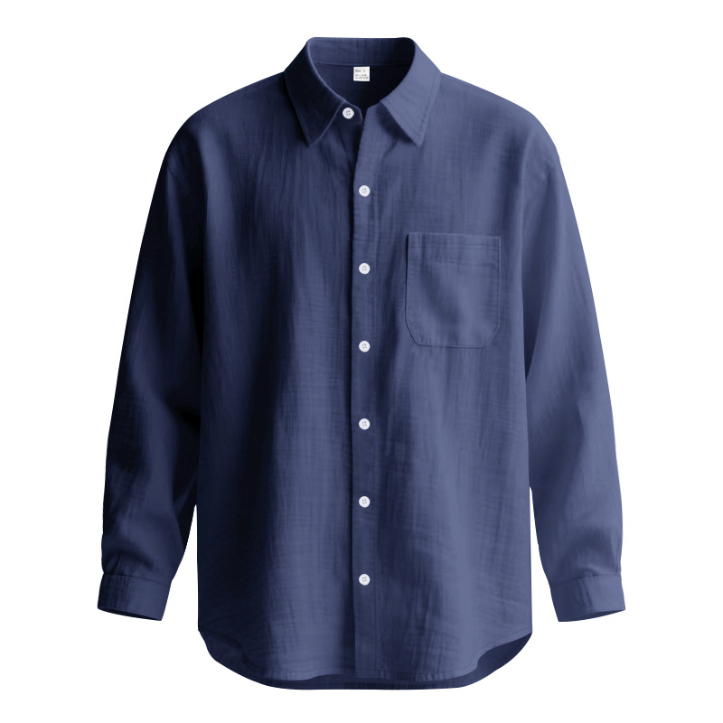 Breathable Linen Blend Solid Lapel Shirt with Long Sleeves