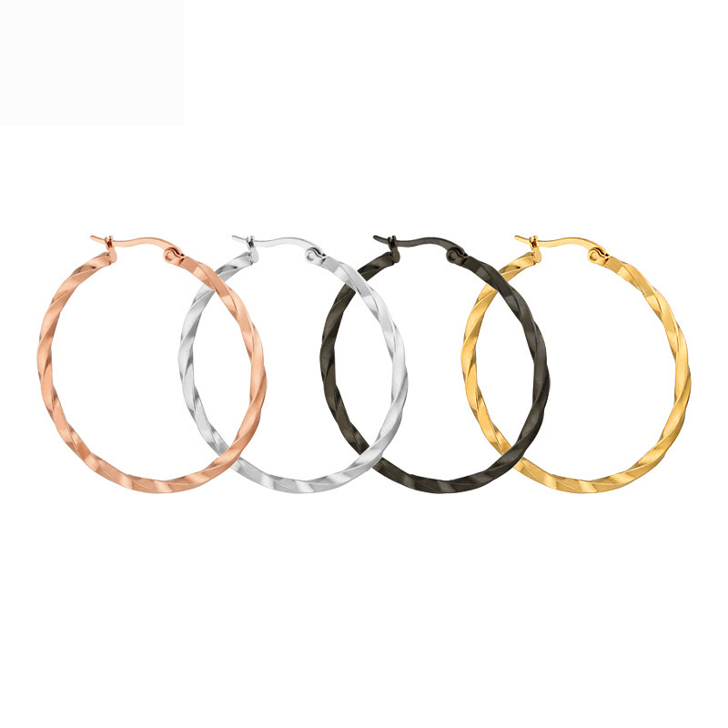 European And American Fashion Stainless Steel Twist Twisted Wire Big Circle Earrings
