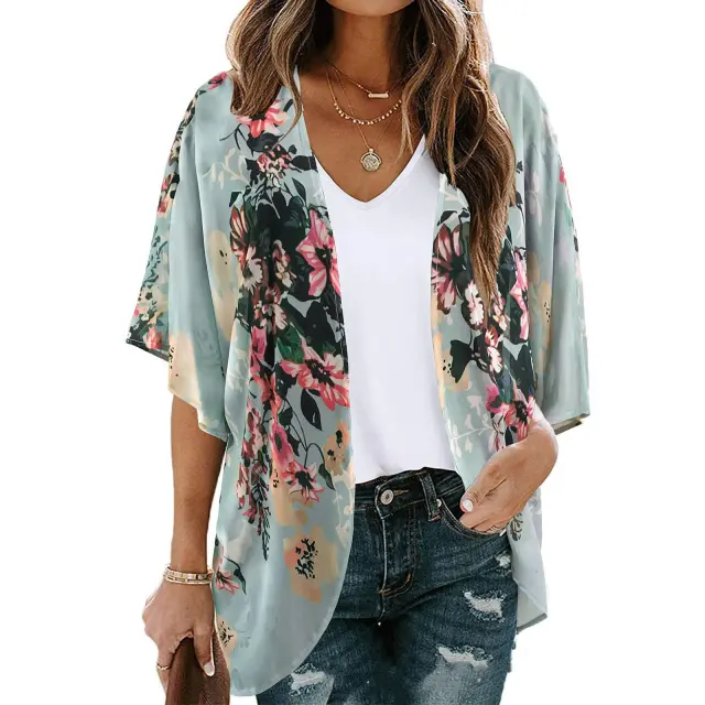 New Beach Bikini Sun Protective Blouse Vacation Chiffon Printed Cardigan Figure 2 - Shop at LoveMi