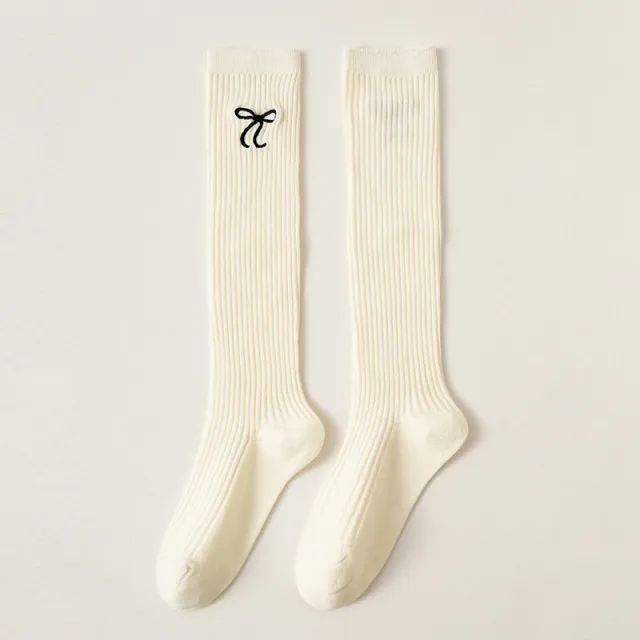 Bowknot Embroidery Stockings Preppy Style Calf Socks Children's High top Cotton Socks Milky White - Shop at LoveMi