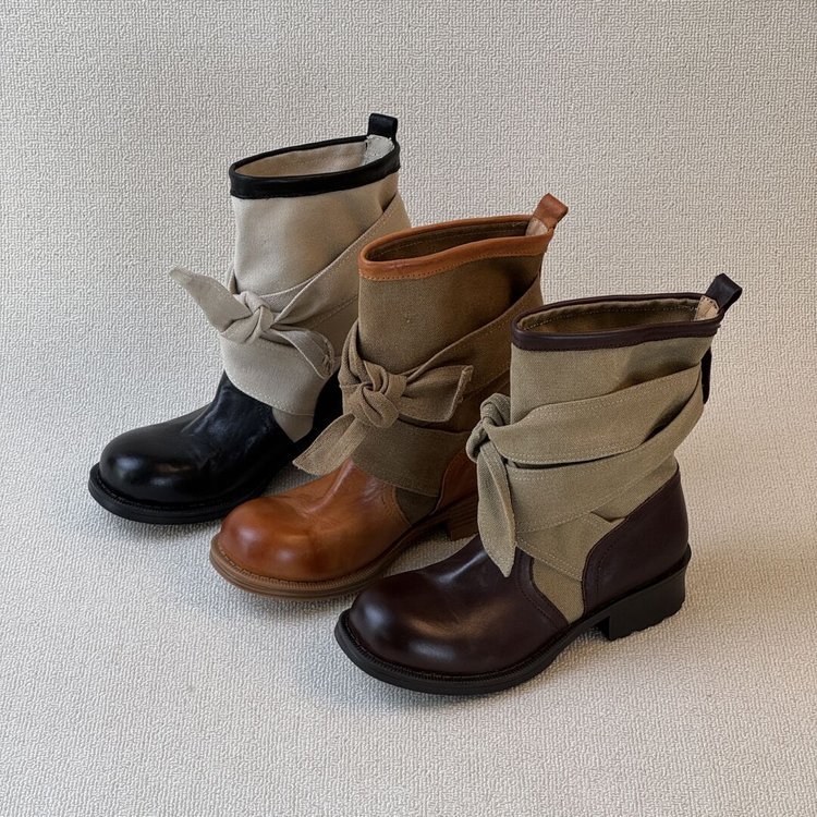 Womens Bow-knot Canvas Low-top Riding Boots