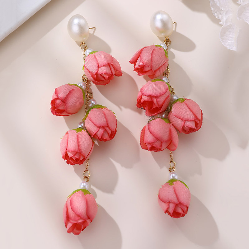 Colorful Green Bud Long Female Stud Earrings