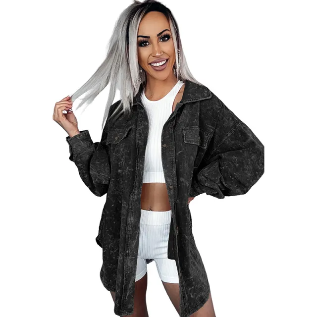 Long European And American Thigh length Loose Casual Jacket Black - Shop at LoveMi