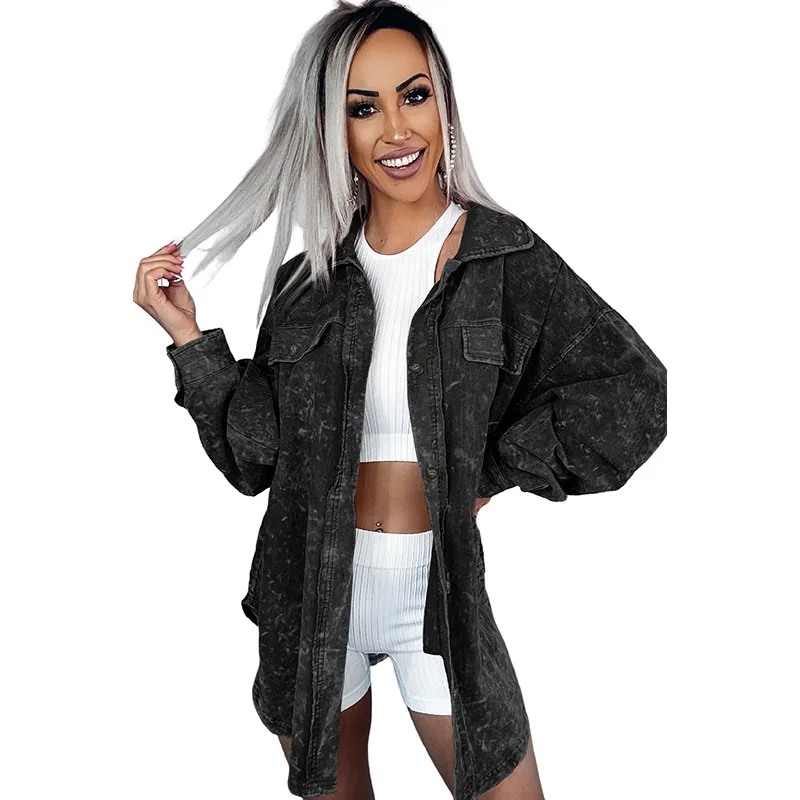Long European And American Thigh-length Loose Casual Jacket - Black