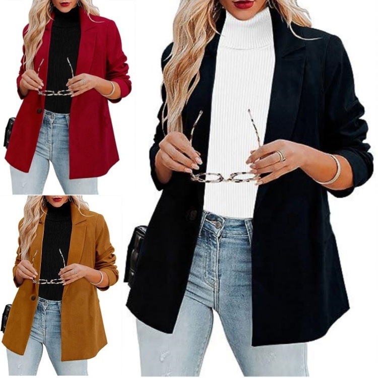 Women's Long-Sleeve Solid-Color Single-Breasted Blazer