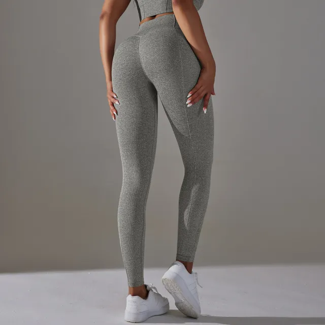Women's Fashion Seamless Knitted Hip High Waist Belly Contracting Yoga Pants Gray - Shop at LoveMi