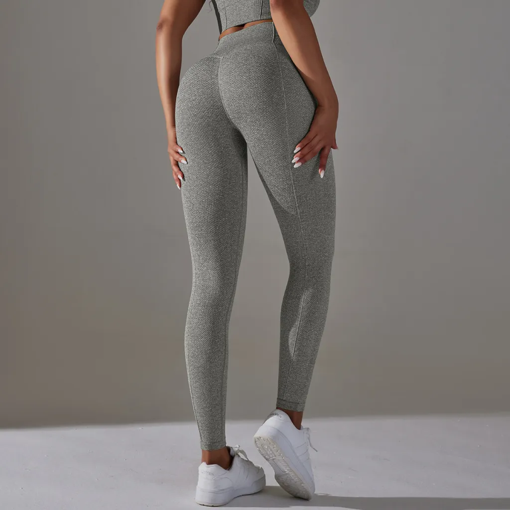Women's Fashion Seamless Knitted Hip High Waist Belly Contracting Yoga Pants - Gray