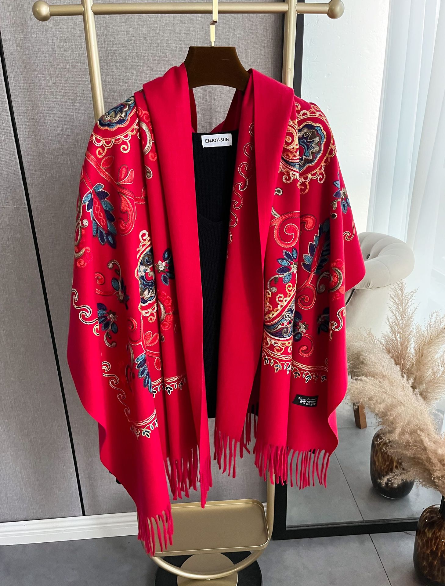 Title 3, New Cashmere Ethnic Style Embroidery Tassel Sca...