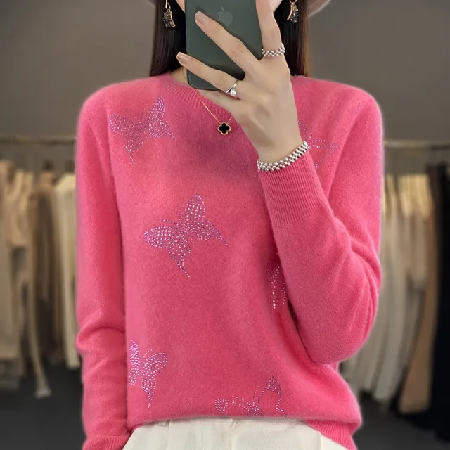 Round Neck Patterned Base Shirt For Women Rose Pink - Shop at LoveMi
