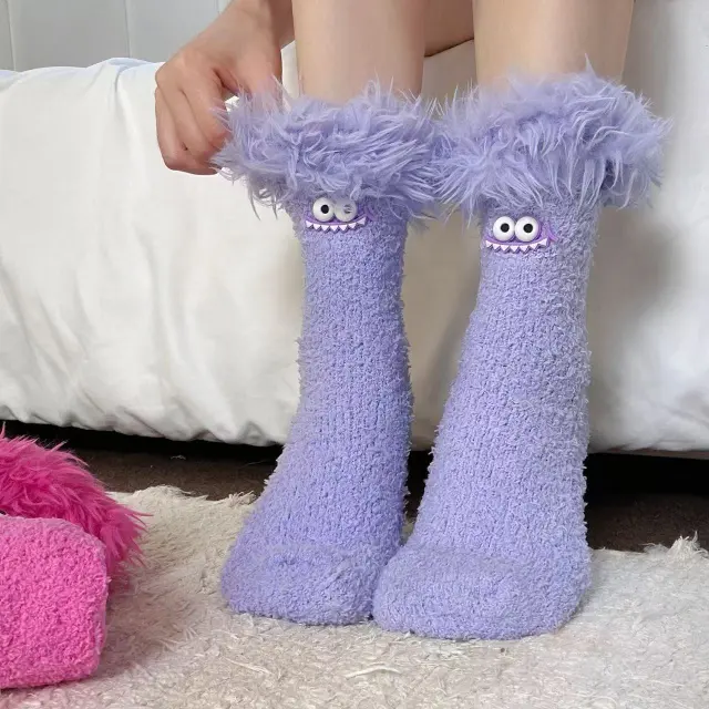 Big Mouth Monster Plush Socks Fleece Lined Thick Warm Coral Fleece Purple - Shop at LoveMi