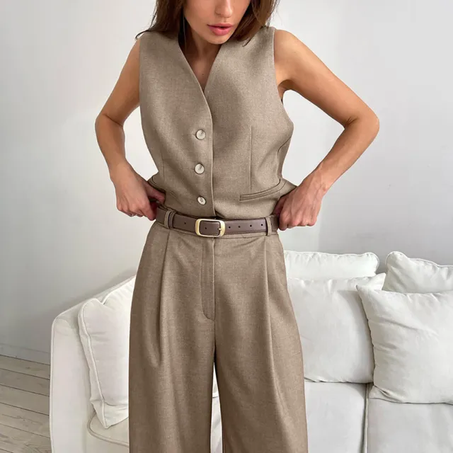 Summer New Vest Suit Pants Suit Brown - Shop at LoveMi