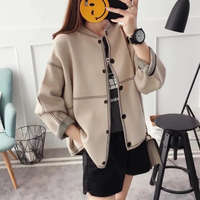 Women's Korean style Sweater Cardigan Autumn Winter Coat Light Khaki - Shop at LoveMi