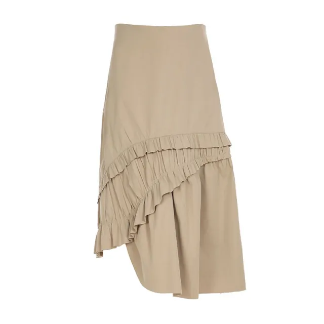 American Retro Clay Style Irregular Pleated Skirt Khaki - Shop at LoveMi