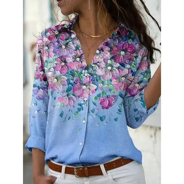 Women's Top Spring And Autumn New Rose Leaves Long Sleeve Button Shirt F169Z1001 - Shop at LoveMi