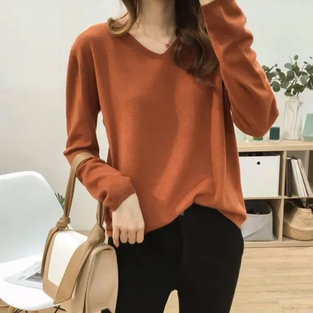 Solid Color Inner Wear Bottoming Shirt Sweater For Women Caramel Color S - Shop at LoveMi