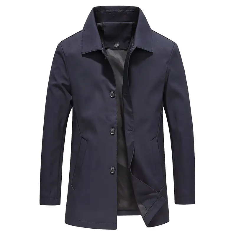Fall Winter Men Polo Collar Solid Color Business Jacket Short Button Lightweight Coat