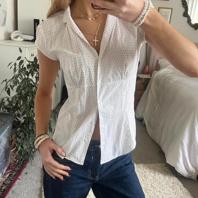 Red And White Short Sleeve Plaid Shirt Women White - Shop at LoveMi