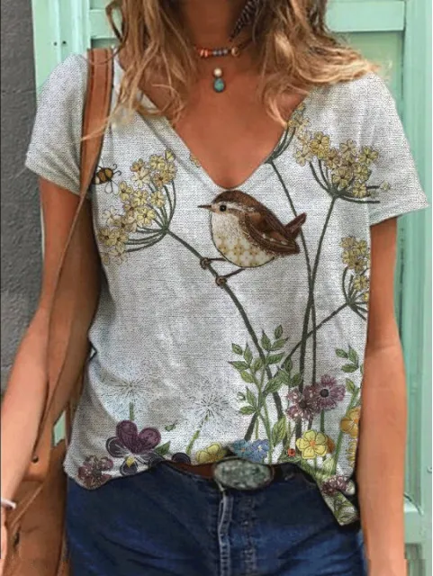 European And American Leisure Digital Printing Short Sleeve Large Size Top T-shirt - 5 Style-3Xl