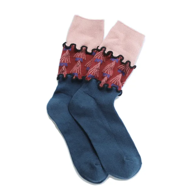 Floral Three dimensional Relief Stitching Mixed Material Retro Spring Ladies Loose Socks Pink Screw Type - Shop at LoveMi