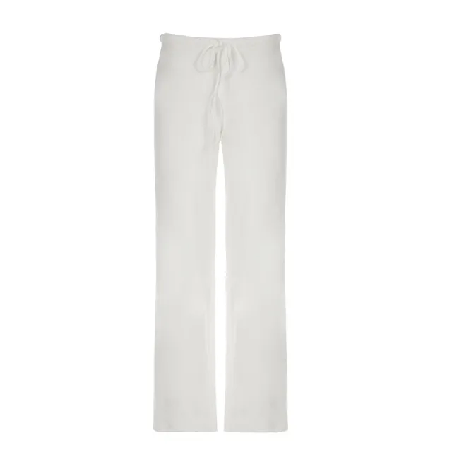 Women's Fleece lined Lace up Long Sleeve Top High Waist White Pants - Shop at LoveMi