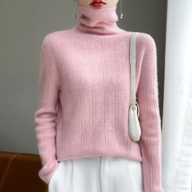 Knitted Outer Wear Underwear Pile Collar Jacquard Sweater Pink - Shop at LoveMi
