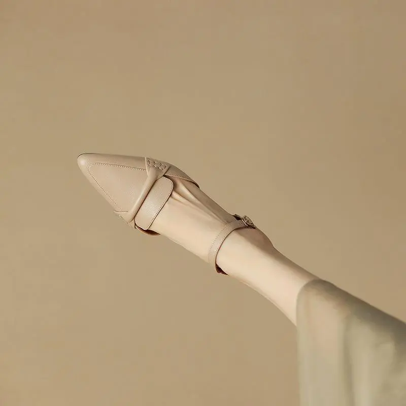 Pointed Toe Chunky Heel Retro Closed Toe Women's Sandals - Apricot