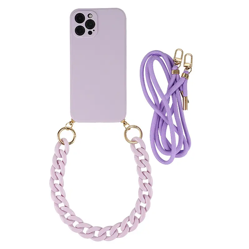 Crossbody Solid Color Lens All-inclusive Mobile Phone Soft Case Lanyard Chain