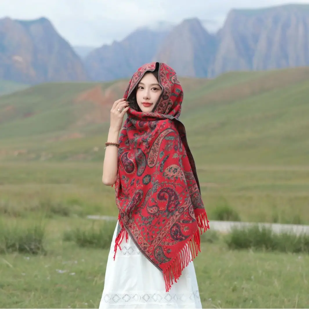 Ethnic-style Outerwear Ankeila Red Faux-cashmere Air-conditioner Shawl