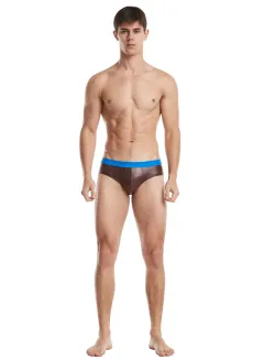 Men's Elastic Imitation Leather Patent Leather Briefs - Blue Waist Wine Red - View 1
