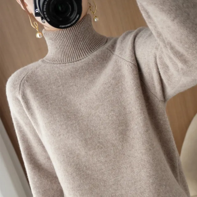 Women's Fashion High Collar Knitted Sweater Camel - Shop at LoveMi