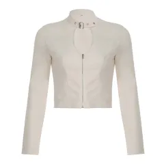 European And American Fan Solid Color Jacket Small Stand Collar - Beige - View 1