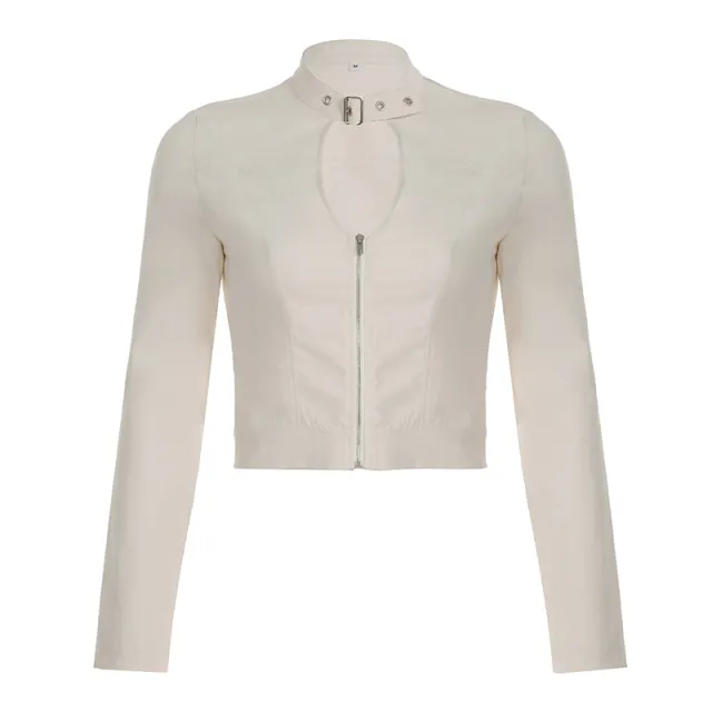 European And American Fan Solid Color Jacket Small Stand Collar Beige - Shop at LoveMi