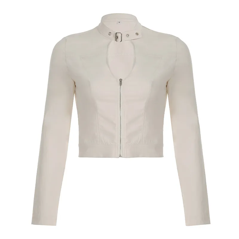 European And American Fan Solid Color Jacket Small Stand Collar - Beige