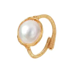 Freshwater Pearl Ring Copper-plated Gold Hand Winding - Pearl Winding Ring - View 1
