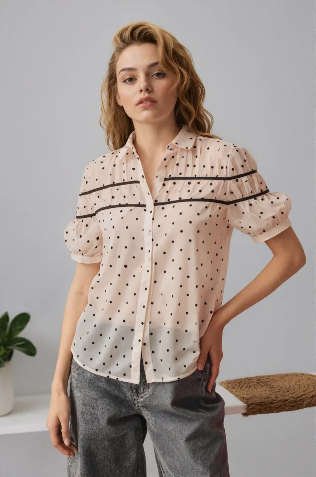 Women's Sexy Polka Dot Sleeveless Side Wrap Top Apricot - Shop at LoveMi