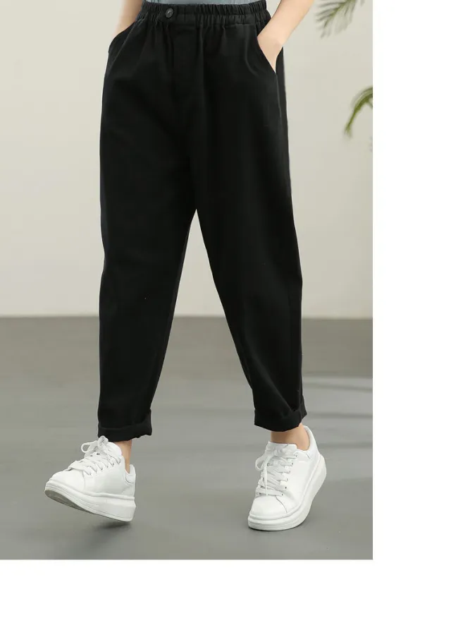 Pure Color Elastic Waist Slimming Harem Pants Cropped Pants Black - Shop at LoveMi