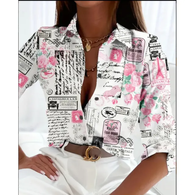 Fashion Casual Shirt Digital Printing Lapel Long Sleeve Shirt Color9 - Shop at LoveMi
