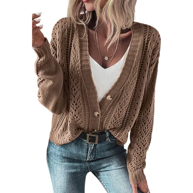 Simple All match Off shoulder Knitted Cardigan For Women Lc2711785 Brown - Shop at LoveMi