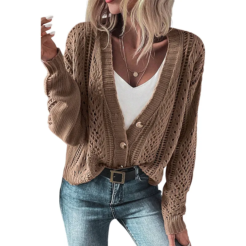 Simple All-match Off-shoulder Knitted Cardigan For Women - Lc2711785 Brown