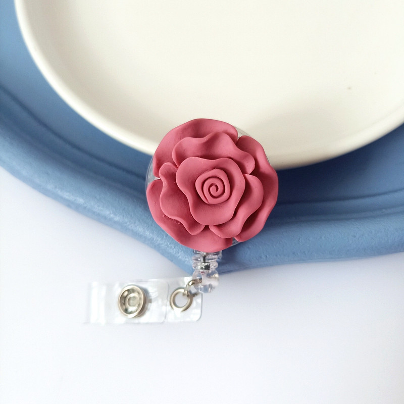 Resin Flower Employee ID Lanyard Clip With Adjustable Buckle