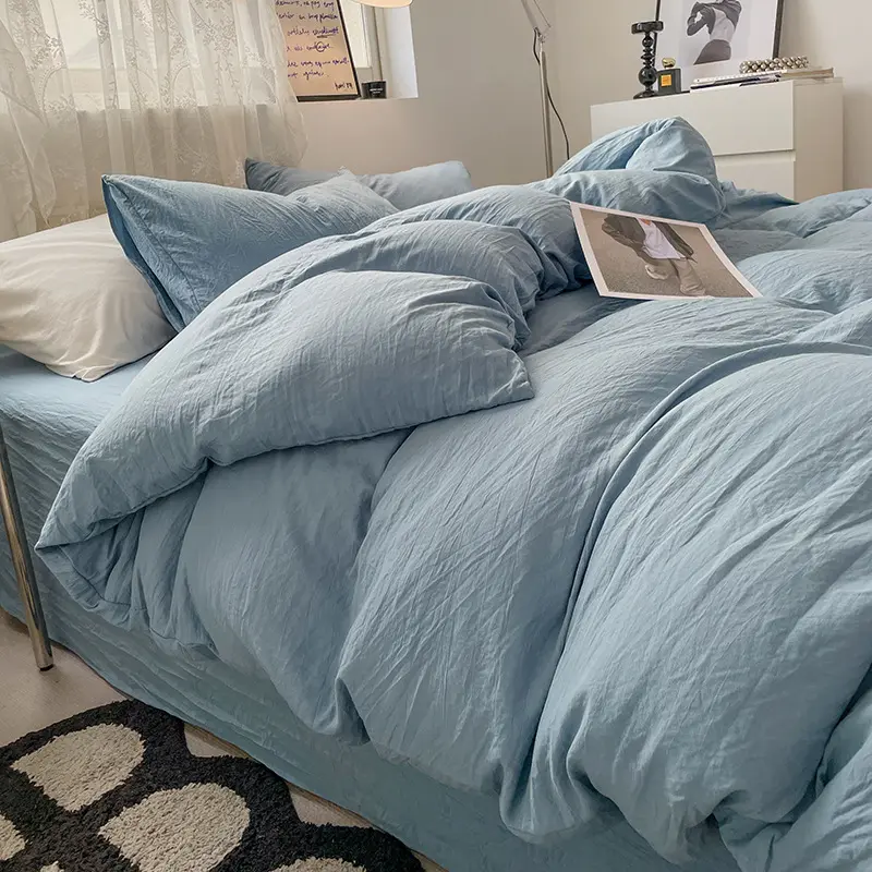 Four-piece Bed Set Solid Color Sanding Washed