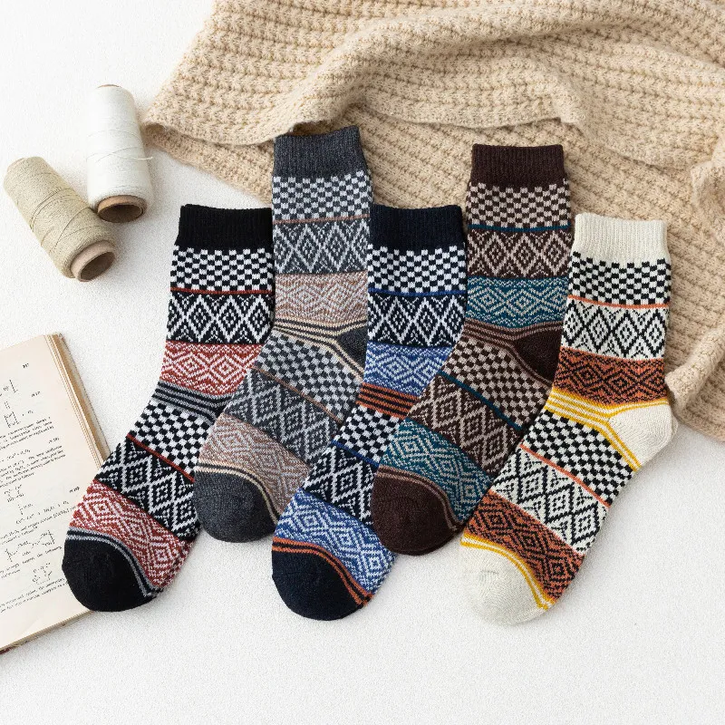 Thread Spring Thick Warm Socks - 5 Pairs Mixed Hair