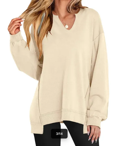 Women's Colorful Striped V neck Loose Sweatshirt Sweater Apricot - Shop at LoveMi