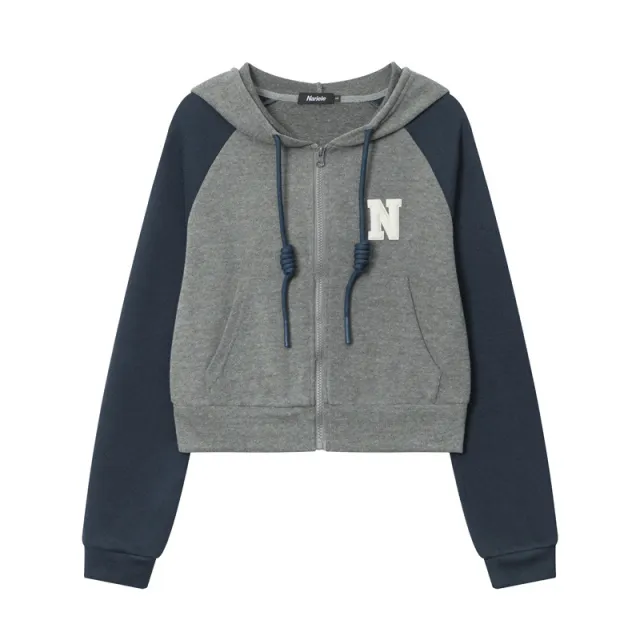 American style BM style Short Zipper Contrast Color Sweatshirt Coat Flower Gray - Shop at LoveMi