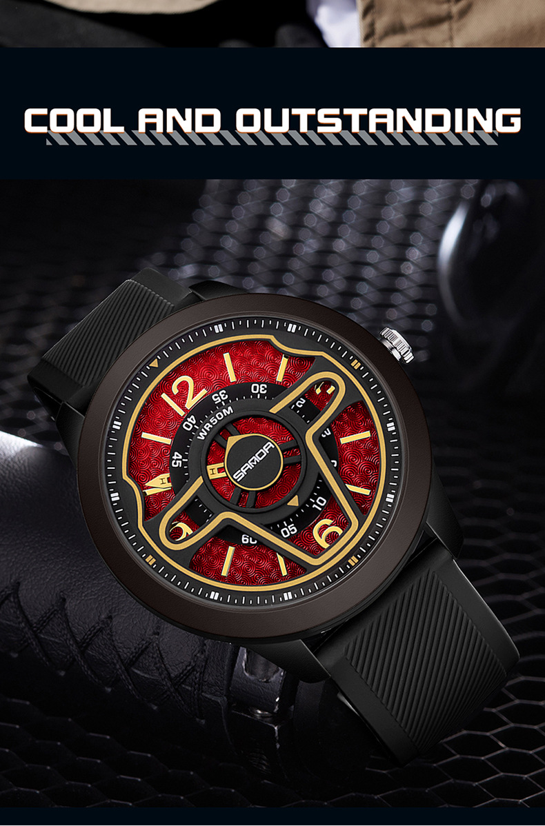 Sanda 9023 Creative Steering Wheel Quartz watch for Men
