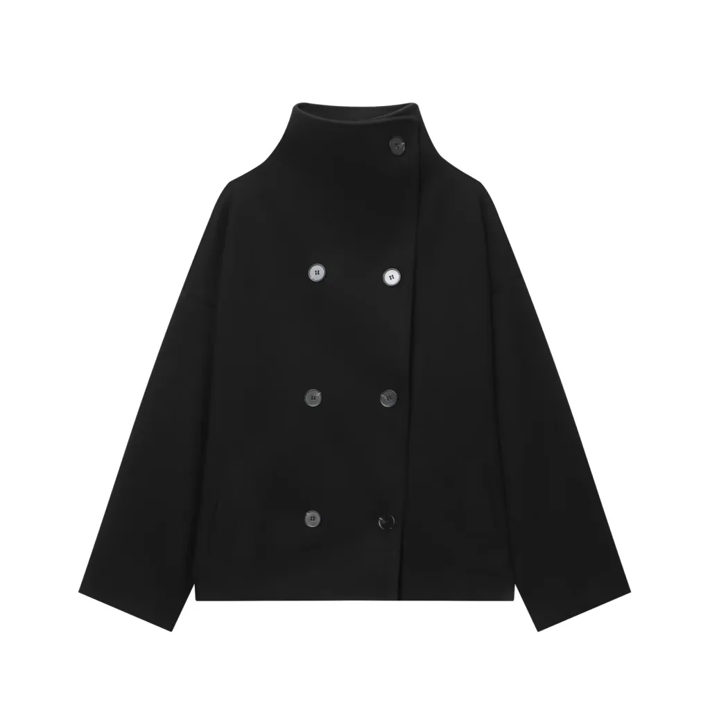Women's High-neck Button-down Loose Knit Top - Black
