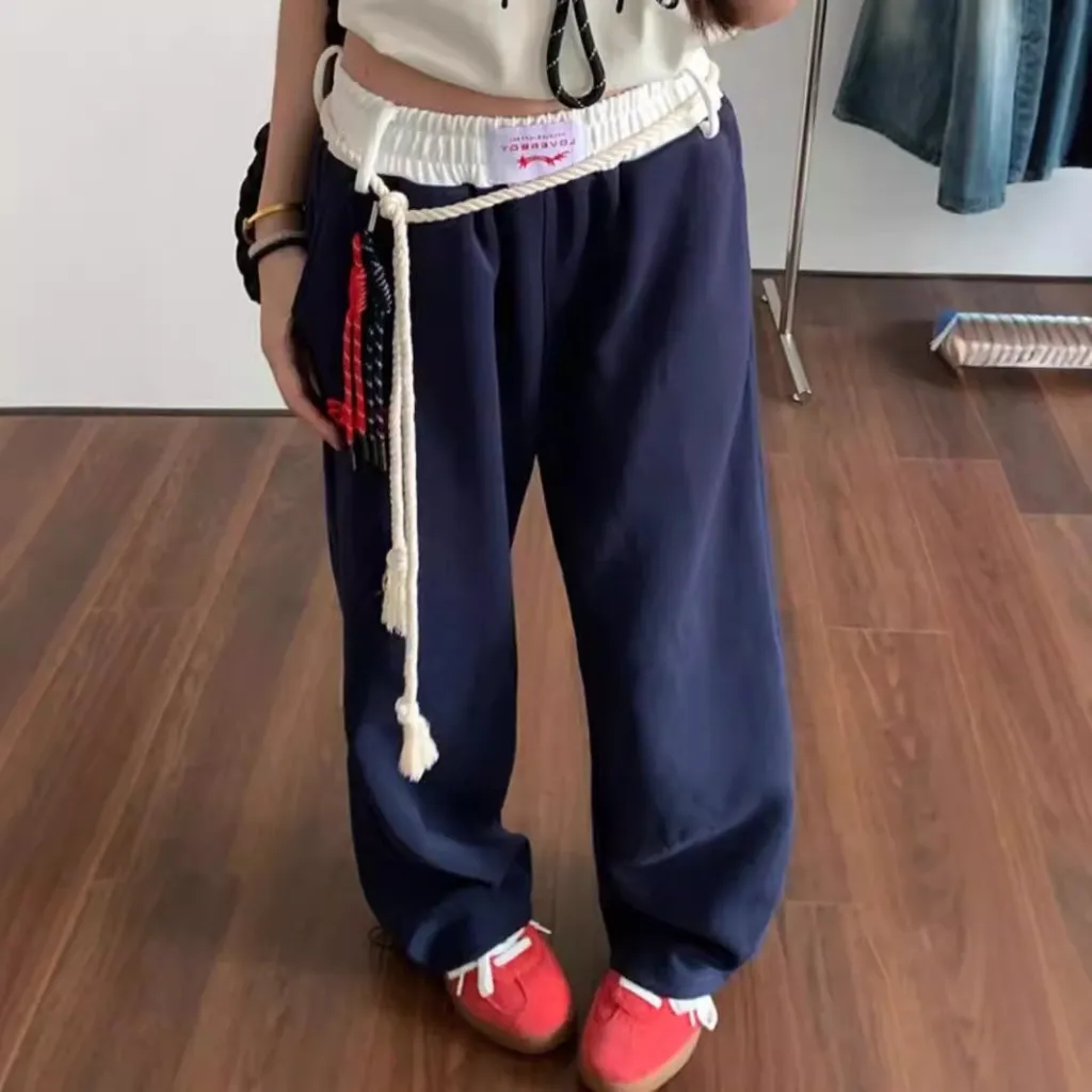 Retro Casual Pants Sweatpants For Women Autumn And Winter - Navy